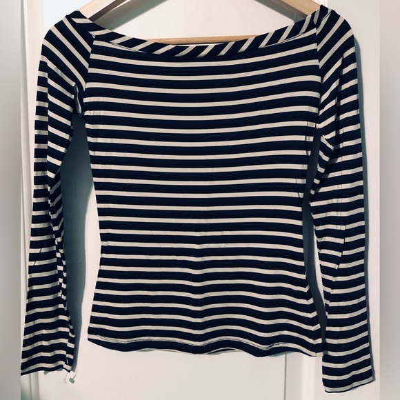 Isabel de Pedro Mr. Cat Collection Long Sleeve Striped Top Blouse Boat Neck Blue - Picture 2 of 3